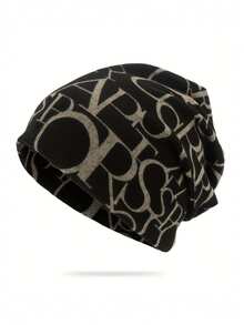 1pc Four Seasons Solid Color Letter Jacquard Knit Hat Unisex Multi-Functional Scarf Beanie Slouchy Cap Suitable For Daily Outdoor Wear - Multicolor - View 4