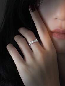 HuooNew 1件 925純銀蝴蝶結開口戒指，女款極簡可調節蝴蝶結手指戒指，萬聖節日常配戴飾品 - 銀色 - 查看 6