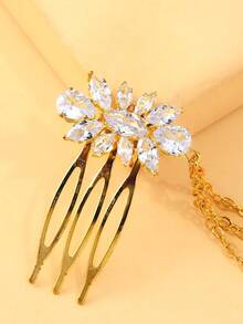 STONEFANS 1pc Multi-Layer Hair Chain Niche Design Luxury Rhinestone Water Drop Hair Accessory Elegant Bridal Evening Party Updo Hair Ornament - Multicolor - View 3