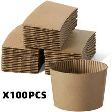 50/100pcs Premium Disposable Coffee Cup Sleeves, Corrugated Kraft Paper Heat Insulation Sleeves, Suitable For Hot And Cold Drinks, Fit Multiple Paper Cup Sizes, Suitable For Commercial And Home Use, Christmas, Family Gatherings - Multicolor - View 15