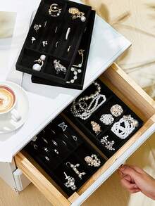 1-8pcs Velvet Jewelry Tray Set, Large Capacity, Independent Compartments, Stackable Jewelry Display Stand, Earrings, Necklaces, Bracelets, Rings, Hair Clips - Multicolor - View 3