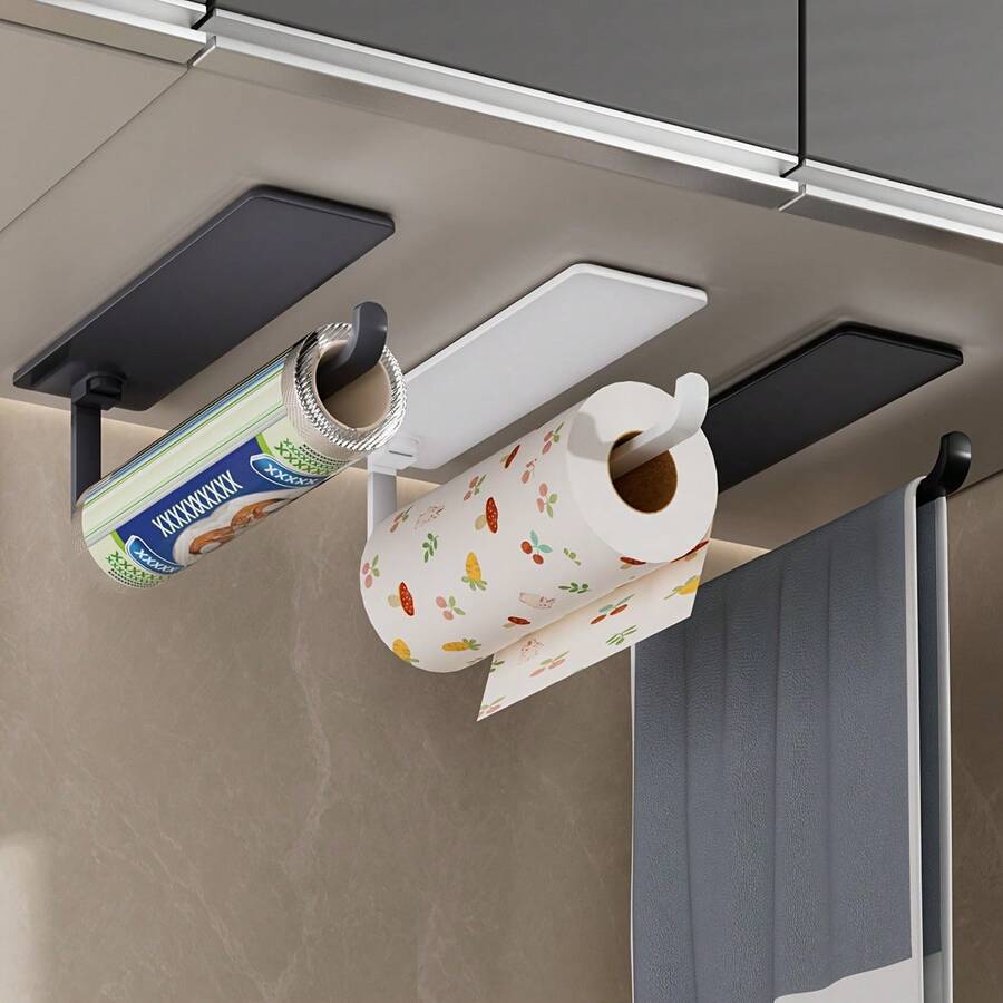 Modern Kitchen Paper Towel Holder Under Cabinet Mounted Dispenser Space-Saving Design Durable Plastic Material Bathroom Accessory Commercial Residential Use Small Apartment Essential - A - View 1