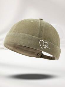 1pc Unisex Black Multi-Color Washed Distressed Heart & ECG Pattern Print Personalized Outdoor Casual Fashion Adjustable Size Washed Bucket Hat Brimless Cap Suitable For Daily Wear Versatile Matching - A - View 16