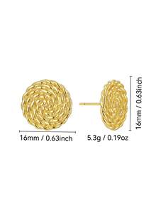 Boho Braided Round Stud Earrings For Ladies, 18K Gold Plated Copper, Textured Ear Jewelry For Casual Party & Vacation - Gold - View 4