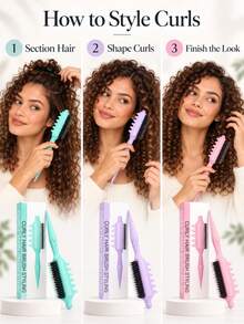 Curly Hair Styling Brush, Detangling Curl Brush With Sectioning Tail Design, Flexible Styling Tool For Wavy Coily Hair, Home Salon Use - Multicolor - View 4