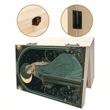 1pc Wooden Storage Box With Moon Goddess Art Nouveau Illustration, Jewelry Organizer Box, Jewelry Collection Keepsake Box, Souvenir Storage, Desktop Organizer, Bohemian Home Decor - Multicolor - View 6