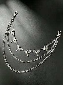 1PC Gothic Wing Moon Layered Pant Chain, Silver Metal Trouser Chain, Punk Waist Chain For Jeans, Halloween Outfit Accessory - Silver - View 7