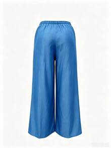 Women's Plus Size Straight Leg Pants, Drawstring Waist With Pockets, Non-Stretch Fabric, Casual And Comfortable - Blue - View 6