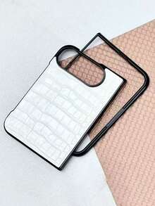 Luxury Smooth Crocodile Pattern Faux Leather Phone Case Compatible With IPhone Duo Fold Anti Drop Hard PC Protection Cover - White - View 2