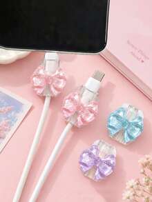 2pcs 3D Bow Cable Protector, Anti-Breakage Compatible With Apple 18W/20W Type-C, Cute And Durable Cable Protector, Gift For Friends, Ideal Small Gift, Christmas Gift - Single Wave Style - View 3