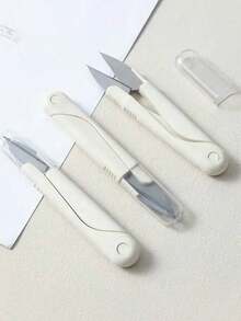 1/3/5pcs U-Shaped Household Small Scissors With Protective Cap - Stainless Steel Handmade & DIY Mini Sewing Scissors, Multi-Function Fabric And Yarn Trimming Tool, Essential Tailoring Craft Scissors - White - View 3