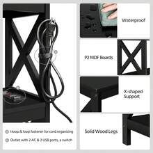 Mesa de entrada con estantes de almacenamiento, mesa de consola con tomas de corriente y puertos USB, mesas estrechas de madera con diseño en forma de X para sala de estar, pasillo, sofá, Mesa Decorativa de Recibidor, Mesa Auxiliar para Salón y Entrada - Negro - - Ver 10