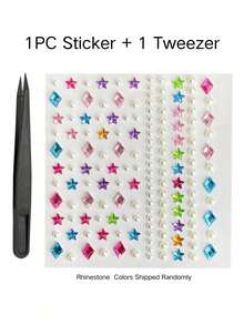 1 Set Of Rainbow-Colored Heart, Star, And Pearl Face Stickers With Rhinestone Removal Tweezers. Y2K Sexy Girl Colorful Rhinestone Self-Adhesive Face Stickers. Suitable For Music Festivals, Electronic Music Festivals, Birthday Parties, And Creating A Festive Atmosphere. Rhinestone Colors Are Random. - Multicolor - View 7