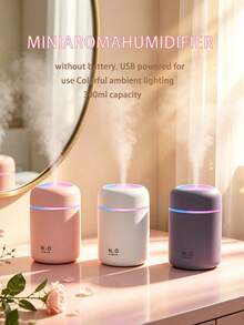 300ml Mini Colorful Car Aromatherapy Humidifier Set, USB Powered Dual Mode, 7-Color LED Light, Quiet Mist, Comes With 5 Essential Oils, Suitable For Car, Bedroom, Living Room, Office Desk, Requires Plug-In, Air Freshening And Hydrating Gift - A - View 5