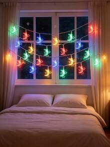 1 Buah Lampu Hias Bulan & 3 Bintang, Lampu Hias Dalam Ruangan, Cocok untuk Pohon Natal, Hadiah Thanksgiving, Pesta, Pernikahan, Kamar Tidur, Ruang Tamu, Dekorasi Liburan, Lampu Hias Dekoratif, Bertenaga Baterai, Perencana Acara, Penyelenggara Pesta - Tali Cahaya Bulan Cincin Bintang - View 11