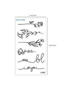 2PCS Mini Floral & Bird Line Pattern Festival Tattoos, Holiday Gift, Temporary Waterproof Tattoo Stickers For Arm, Shoulder, Neck, Collarbone - Black - View 8