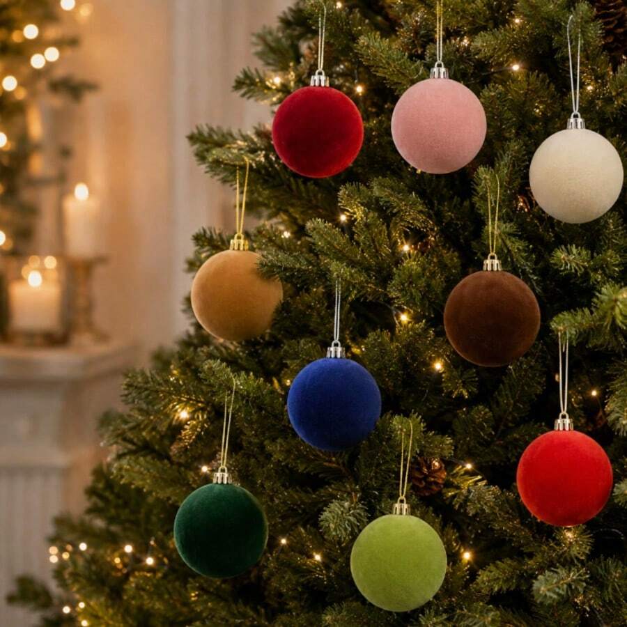 1pc 10cm Christmas Tree Decorative Ball With Christmas Bow, Velvet Flocked Christmas Ball Ornament, Multi-Color Christmas Tree Hanging Decoration, Holiday Home Decor, Suitable For Christmas Tree, Party, Wedding And Holiday Scene Decoration - Multicolor - View 1