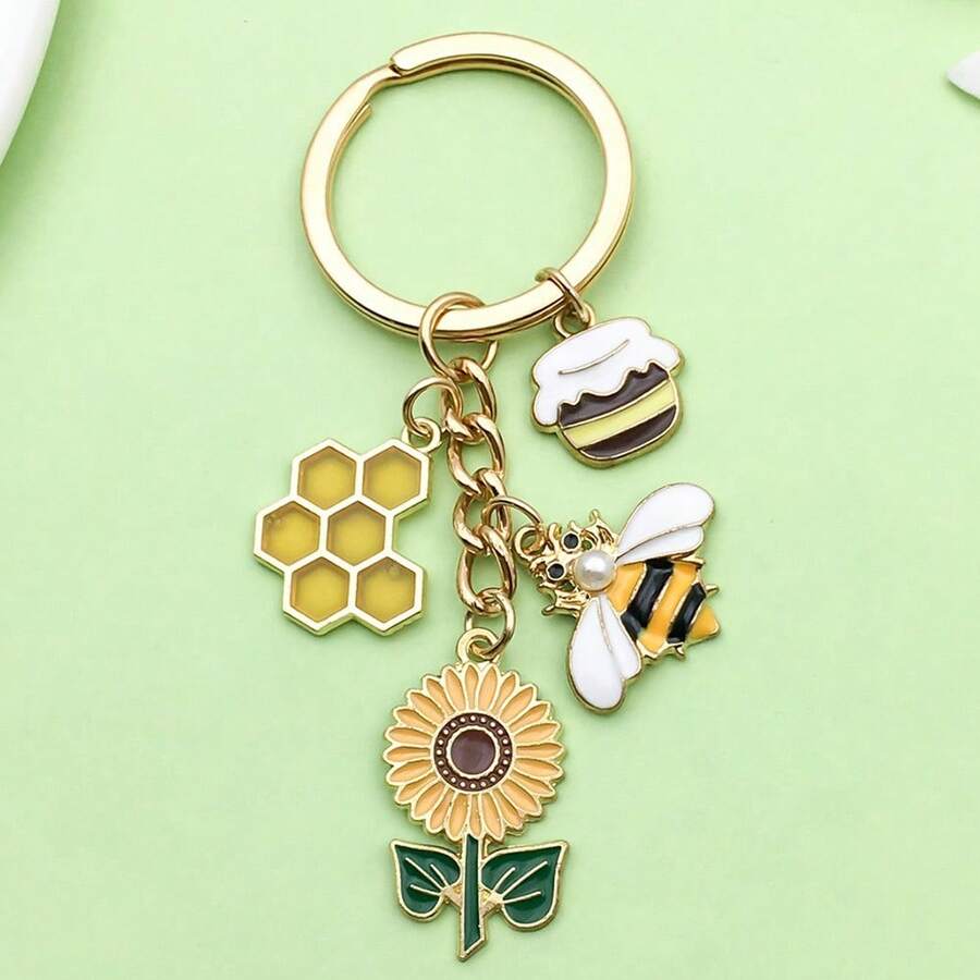 Cross-Border Hot Selling Personalized Small Pendant Pearl Bee Honeycomb Sunflower Charm Keychain Bag Decoration - Multicolor - View 1