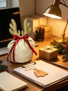6pcs/Set Christmas Gift Bags With Drawstring, Reindeer/Snowflake And Christmas Tree Patterns, Suitable For Christmas Party Favors, Candy And Cookies, Applicable For Christmas, New Year, Birthday And Holiday Party Decorations - Reindeer Drawstring Bag - View 5