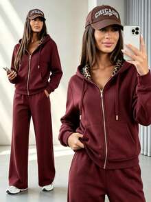 Women Two-Piece Outfits - Burgundy - View 1