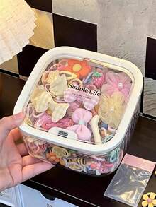 Multifunctional Hair Accessory Storage Box Waterproof Storage Container With Pop-Up Lid Suitable For Bows And Cotton Swabs Durable Desktop Organizer Home Office Bathroom Storage Rectangular Storage Box Bathroom Organization Essential - Multicolor - View 12