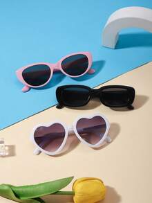 1set 3pcs Unisex 3-8Y Kids, Heart & Cat Eye & Rectangle Frame, PC Material, Cute Retro Fashion Glasses, For Party & Daily Wear With Glasses Box - Multicolor - View 12