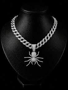 European & American Hip-Hop Style Full Rhinestone 3D Spider Pendant Cuban Chain, Street Rap Personalized Rhinestone Necklace Accessory - Spider Pendant - View 22