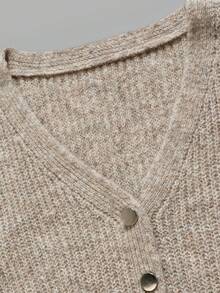 Nicenter Women's V-Neck Single-Breasted Split Bell Sleeve Wool Blend Sweater Dress, Suitable For Autumn Outfits, Dating, Shopping And Party - Khaki - View 5