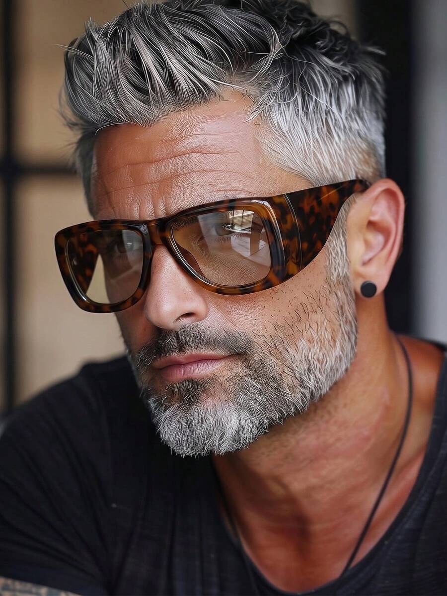 1 Pair Men's Leopard Print One-Piece Aviator Frame Retro Cool Motorcycle Style Fashion Glasses - Leopard Print - View 1