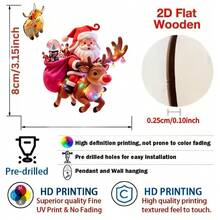 8/16pcs New Wooden Christmas Hanging Ornaments, Santa Riding Reindeer & Eagle Pattern, Flat Wooden Christmas Tree Decorations For Holiday Gift - Multicolor - View 5