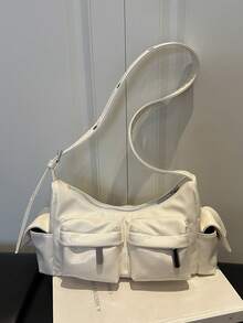 Fashionable Solid Color Multi-Pocket Design Large Capacity Lacquer Texture Women's Shoulder Bag, Suitable For Shopping, Wallet, Shopping, Young Women, College Students, Newcomers, Office Workers. They Are Perfect For Office, University, Work, Business, Commuting, Outdoor Activities, Travel And Outings - White - View 7