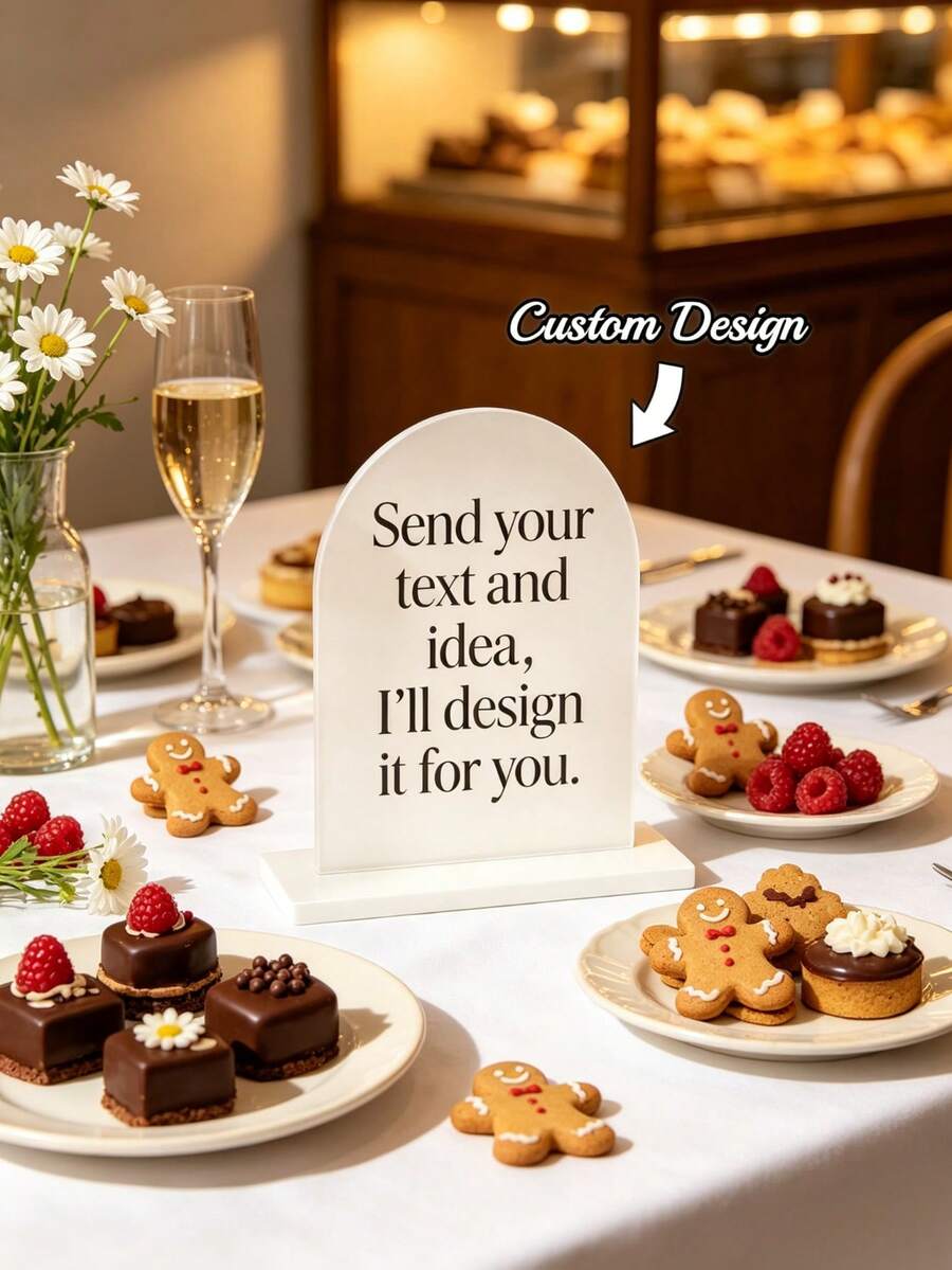 1pc Custom Acrylic Arch Sign,Custom Table Sign With Stand,Business Display,QR Code Logo Sign,Minimalist Decor,Wedding,Christmas,Special Occasions - Multicolor - View 1