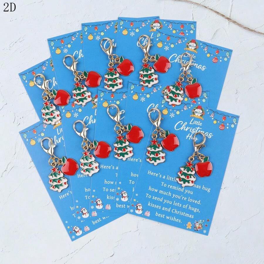 10pcs Apple Christmas Tree Keychains, Lucky Keychains, Perfect Gifts For Birthday, Wedding, Party, Thanksgiving, Christmas, Exquisite Pendant For Bags And Car Keys - Multicolor - View 1