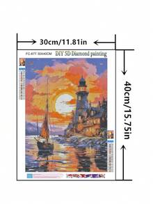 1pc DIY Diamond Painting Sticker Embroidery Landscape Ocean Wave Lighthouse Home Decor Full Drill 30*40cm/40x50cm - Sets - View 9