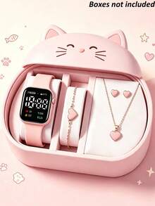 5pcs/Set Cute Elegant Square LED Digital Electronic Watch With Classic Heart Jewelry Set, Flexible Silicone Sports Strap, Compact Lightweight For Student Daily Wear, Perfect Gift For Back To School, Graduation, Birthday, Valentine's Day, Christmas, Thanksgiving (Gift Box Not Included) - Multicolor - View 10