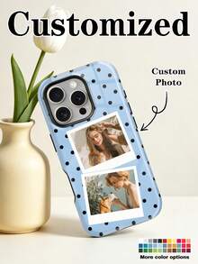 1pc DIY Customized Phone Case, Dual-Layer 2-In-1 Heart-Shaped Plaid Glossy Protective Shell, Customizable Name Text, Compatible With Iphone 11/12/13/14/15/16/17 Pro Max, Perfect As A Gift For Friends - Multicolor - View 2