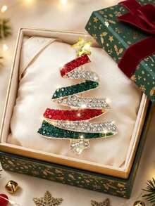 1-2pcs European Luxury Rhinestone Christmas Tree Brooch, Wavy Layered Five-Pointed Star Tree Design Exquisite Pin, Sparkling Rhinestone Craftsmanship, Can Decorate Sweaters, Coats, Handbags, Christmas Holiday Atmosphere Outfit Accessory, Suitable As Christmas Gift For Friends And Family, Party Gathering Holiday Decoration Jewelry - Multicolor - View 4