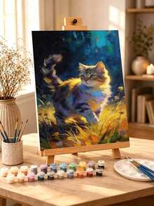 DIY Glowing Cat In Meadow (Frameless Or Framed 8x12 / 16x20 Inches) Paint By Numbers Kit (Acrylic) Arts & Crafts For Adult Beginners, Home Wall Decor, And Holiday Gifts For Animal Lovers And Painting Enthusiasts - Sets - View 1