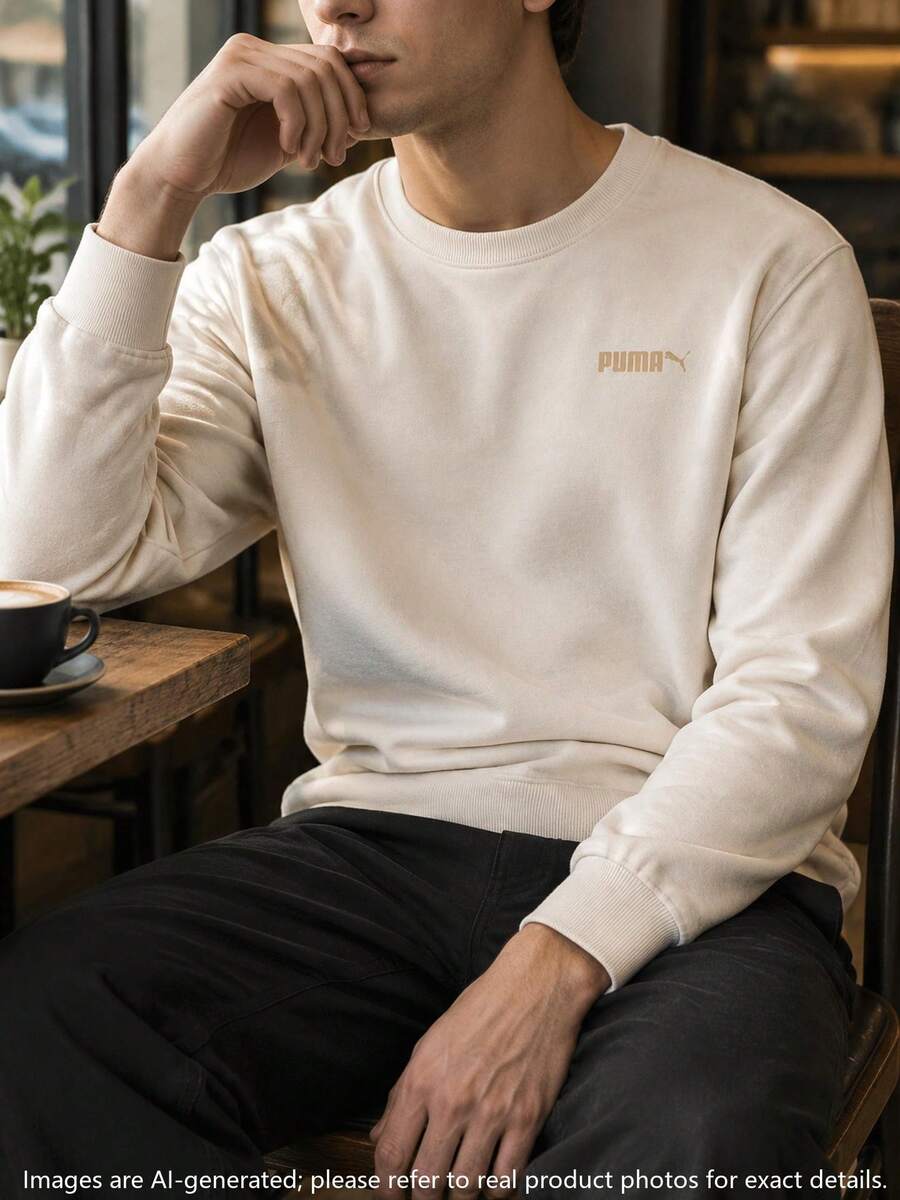 Puma Men's ESS Small Logo Crew TR Light Beige Crew Neck Casual Sweatshirt 693714-87 - White - View 1