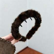 1PC Puffy Plush Leopard Print Toothed Headband, Fashion Versatile No Slip Hair Accessories, For Daily, Party, Vacation, Autumn/Winter - Multicolor - View 7