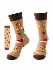 5 Pairs, Random Mixed Colors For Men & Women, Christmas Cartoon Printed Mid-Calf Socks, Soft And Breathable, Fun Holiday Socks For Christmas - Multicolor - View 7
