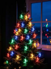 1 Buah Lampu Hias Bulan & 3 Bintang, Lampu Hias Dalam Ruangan, Cocok untuk Pohon Natal, Hadiah Thanksgiving, Pesta, Pernikahan, Kamar Tidur, Ruang Tamu, Dekorasi Liburan, Lampu Hias Dekoratif, Bertenaga Baterai, Perencana Acara, Penyelenggara Pesta - Tali Cahaya Bulan Cincin Bintang - View 4