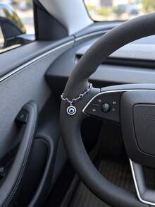 1pc Blue Evil Eye Rhinestone Steering Wheel Pendant, Gold Crystal Chain Car Hanging Decor, Shiny Interior Rearview Mirror Accessory, Suitable For Women, Cars, SUVs, Daily Commute, Road Trips, Birthday And Holiday Gifts - Sapphire - View 2