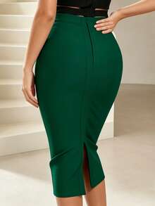 Women's Sexy Back Slit Long Bodycon Skirt - Dark Green - View 3