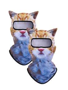 1pc/2pcs Unisex 3D Animal Pattern Protective Face Mask Head Cover, Outdoor Fun Water Sports Hat, Sun Protection Animal Head Cover (Cat, Dog Styles), Suitable For Daily Outings, Travel, Hiking, Skiing Scenes - Multicolor - View 2