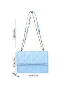 Women's Embossed Chain Shoulder Bag - Dusty Blue - View 8