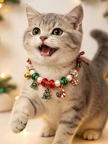 Kalung Anjing Natal, Desain Anyaman Buatan Tangan yang Dapat Diatur, dengan Liontin Pohon Natal dan Santa Claus, Hadiah Natal untuk Hewan Peliharaan, Cocok untuk Anjing dan Kucing Kecil - MultiWarna - View 2