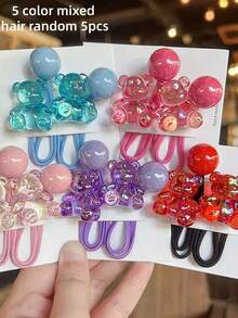 5pcs/1pc Colorful Transparent Bear Hair Ties, Cartoon Animal Hair Bands With Beads, Cute Sitting Bear Candy Color High Elasticity Hair Ties For Ponytail, Suitable For Daily Use (Card For Display Only) - Multicolor - View 7
