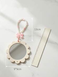 Custom Name Print Custom Hand Mirror, Cute Flower Shape Compact Mirror, Beaded Wrist Strap Keychain Mirror, Women's Gift, Best Gift For Mom And Teacher, Perfect For Birthday, Work, Commute, Outdoor, Travel, Christmas Gift - Multicolor - View 7