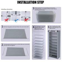 10-Layer Zipper Fabric Shoe Rack, Minimalist Dust-Proof Shoe Cabinet, Multi-Tier Shoe Storage Organiser, Portable Shoe Shelf For Dormitory, Bedroom, Student & Home Use - Silver Grey - View 4